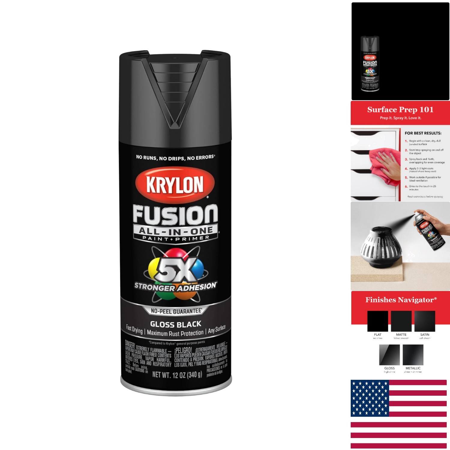 Versatile Black Adhesive Spray Paint – 12oz Indoor/Outdoor with Rust Protection