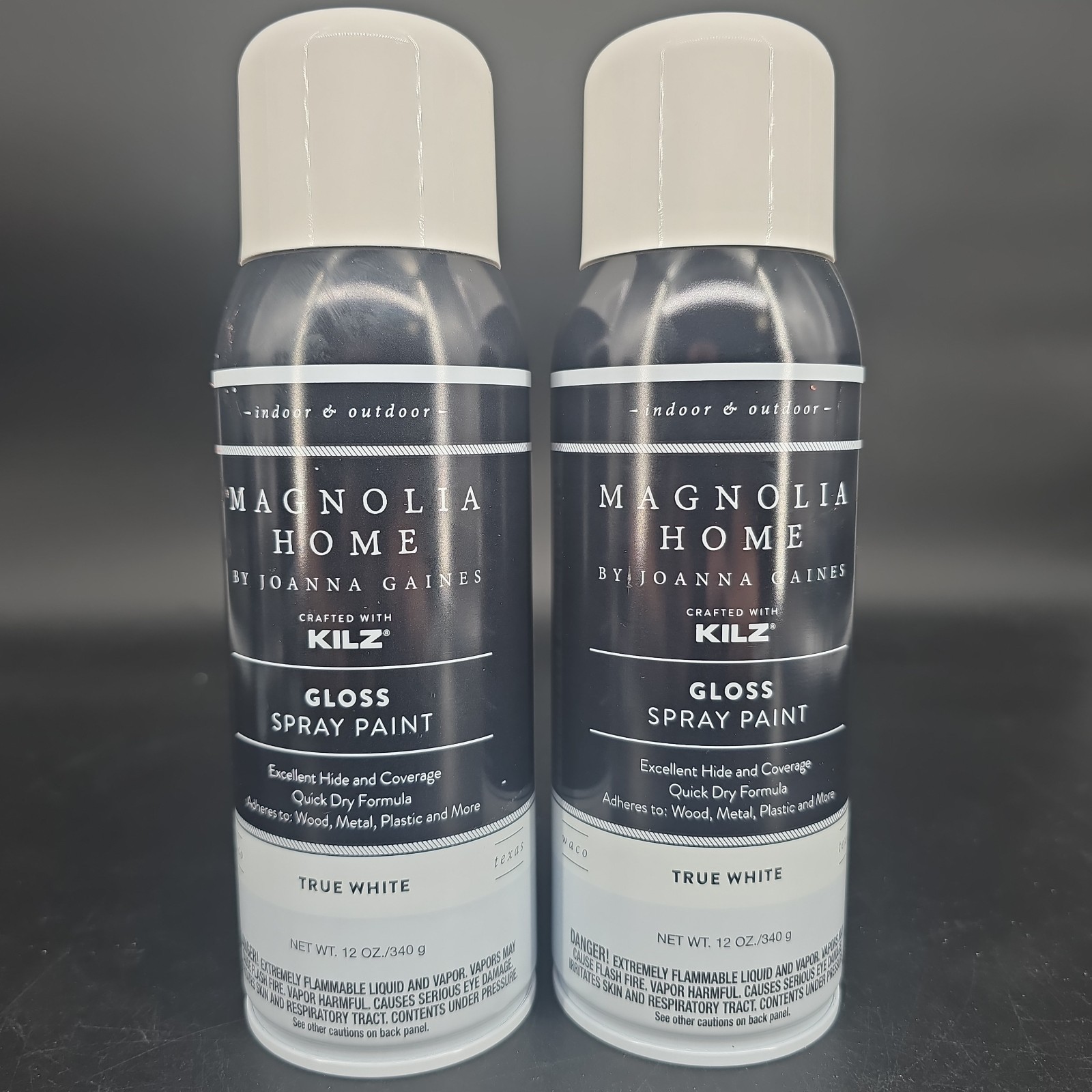 2 Cans Kilz Magnolia Home Joanna Gaines Gloss Spray Paint 12oz Color True White