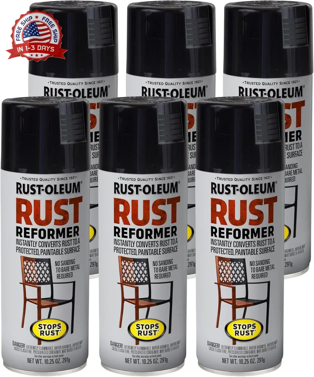Rust-Oleum 215215-6PK Stops Rust Rust Reformer Spray, 10.25 oz, Black, 6 Pack