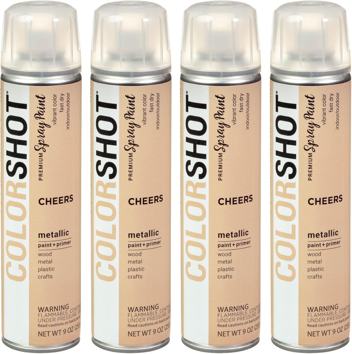 Cheers Champagne Metallic Spray Paint – Fast-Drying 9oz 4 Pack for All Surfaces
