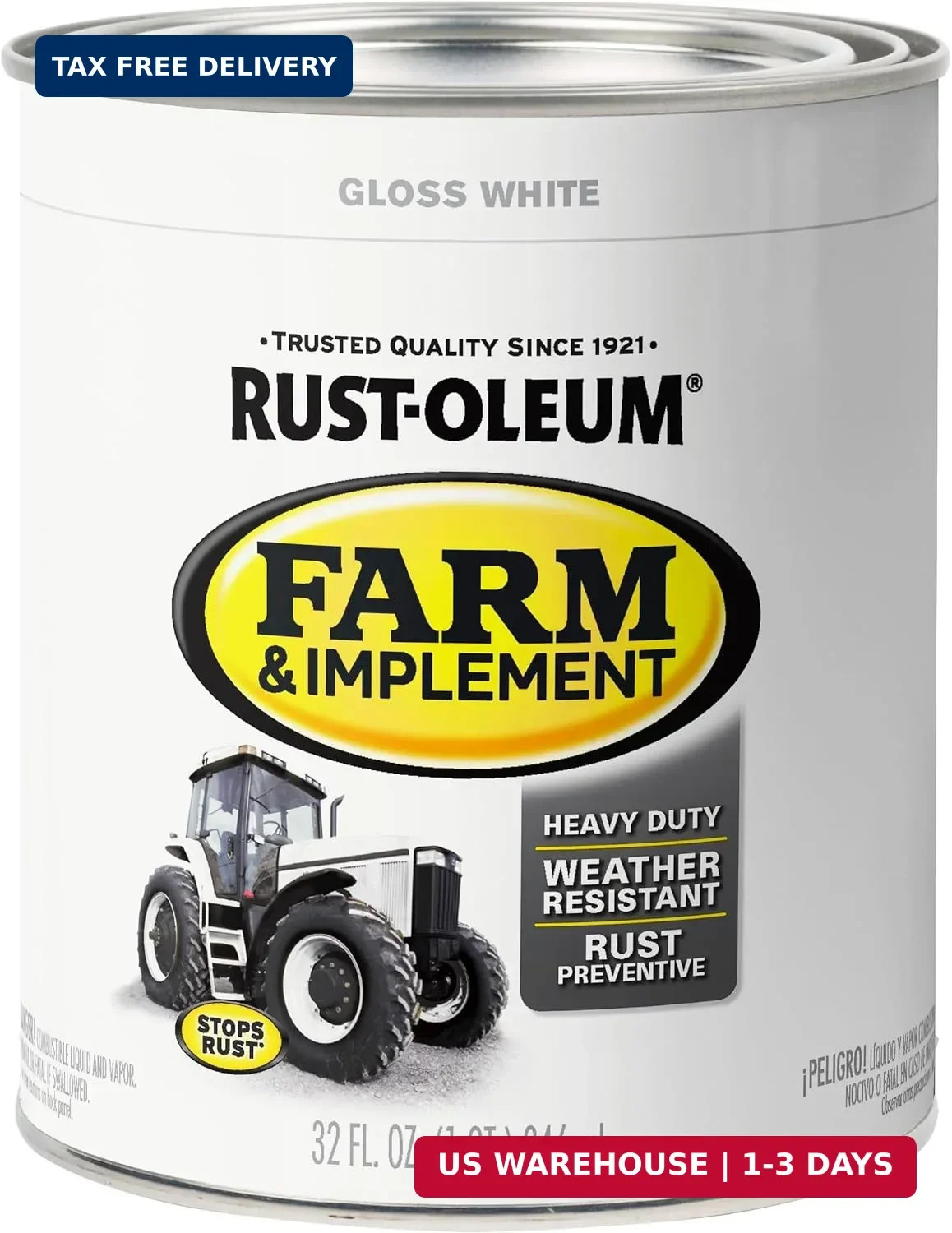 Rust-Oleum 280105 Farm & Implement Enamel Paint, Quart, Gloss White, (Pack of 1)