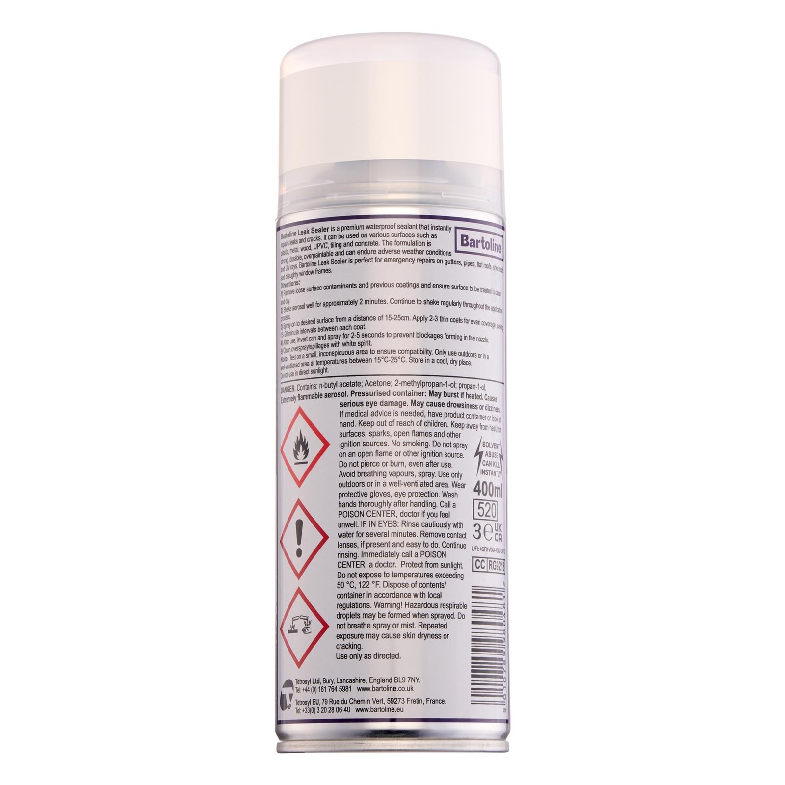 Bartoline Leak Sealer White Waterproof Spray Pipe Roof Frame Repair 13.53oz