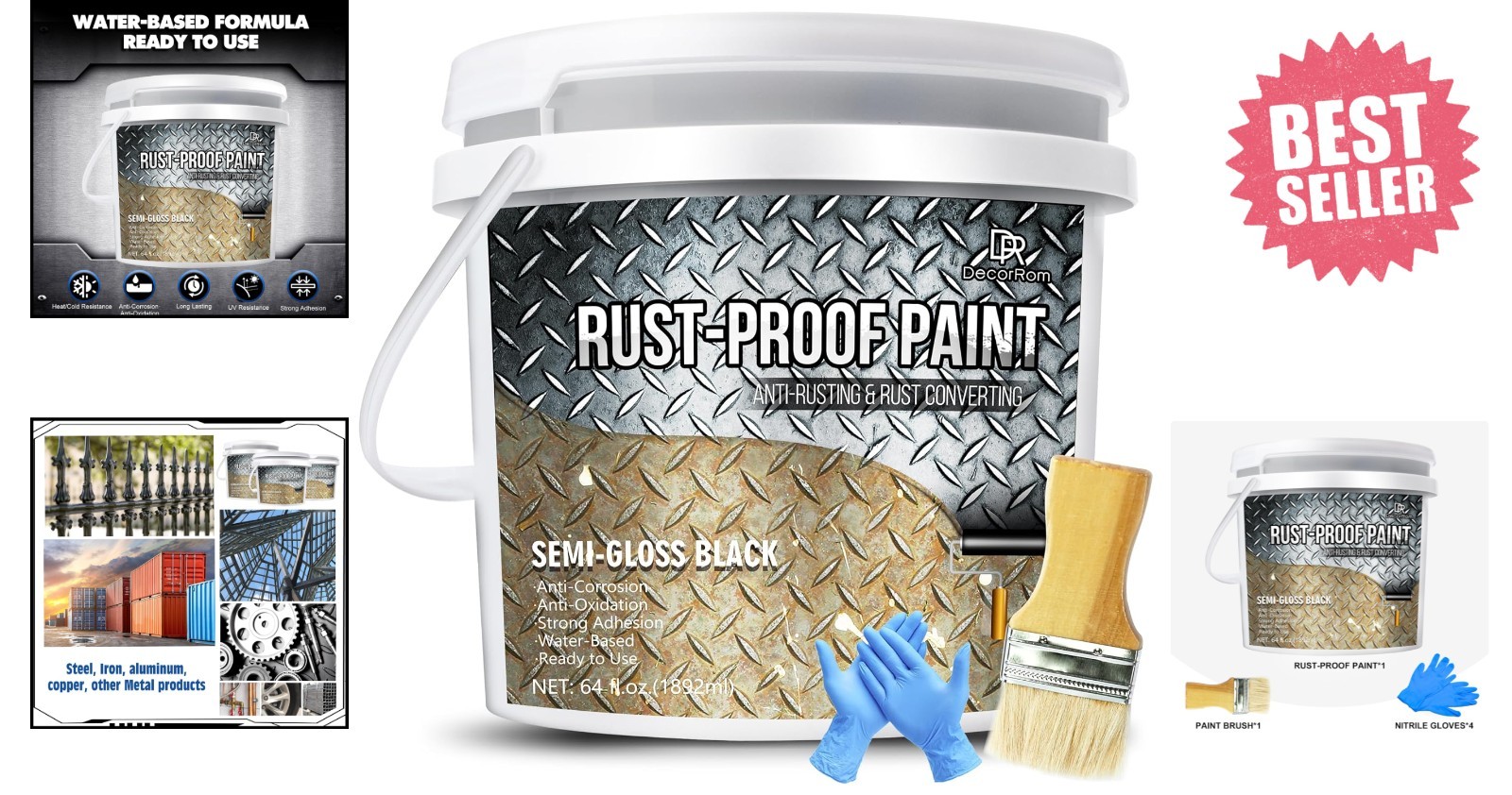 Rust Converter Paint – 64oz Water-Based Rust Reformer & Metal Primer, Semi-Gloss