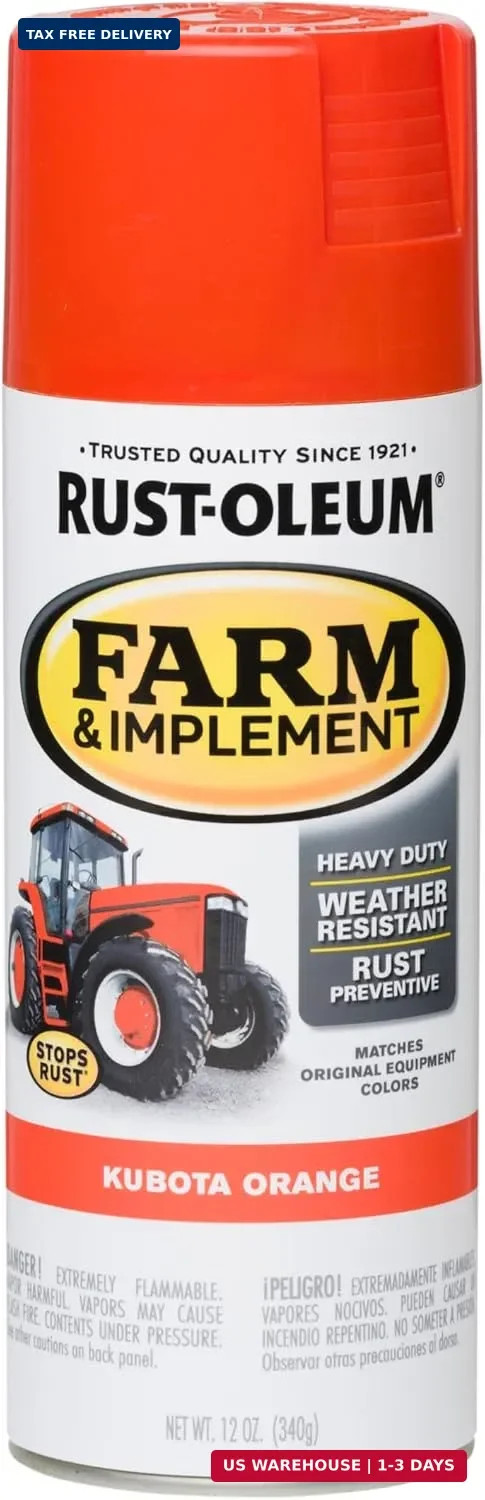 Rust-Oleum 280142 Farm & Implement Spray Paint, 12 oz, Kubota Orange, (Pack of 1