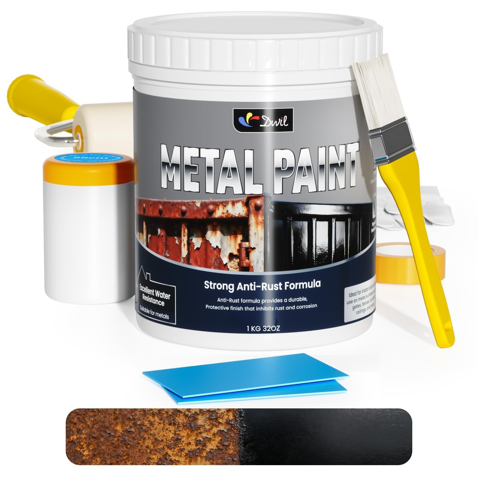 Waterproof Anti-Rust Metal Paint – Black, 32oz for Gates, Fences, Furniture, Cra