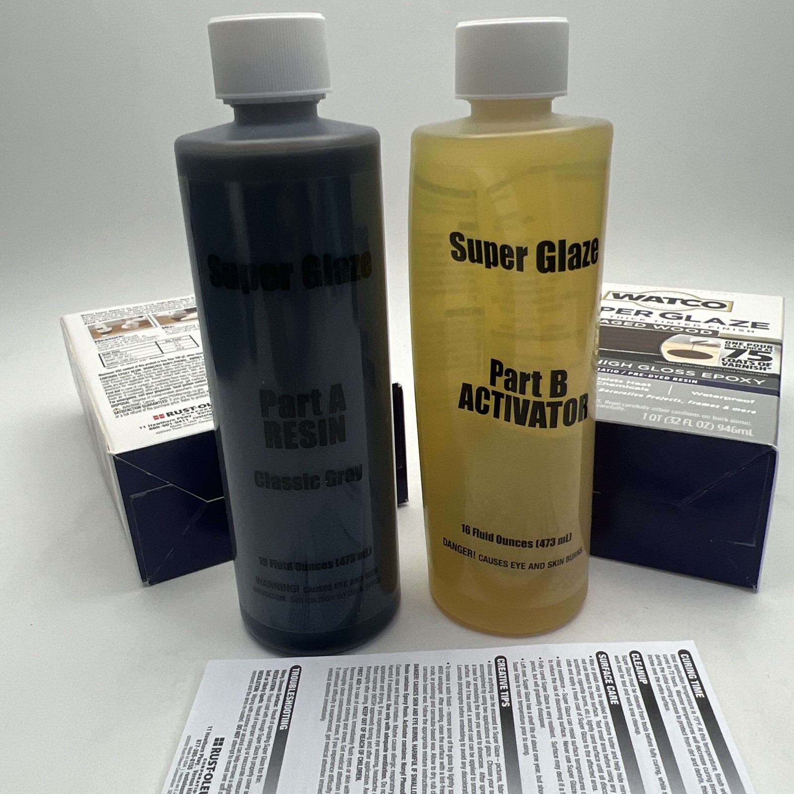 2 PACK Rust-Oleum Watco Super Glaze Pour On High Gloss Epoxy 1 Quart Aged Wood