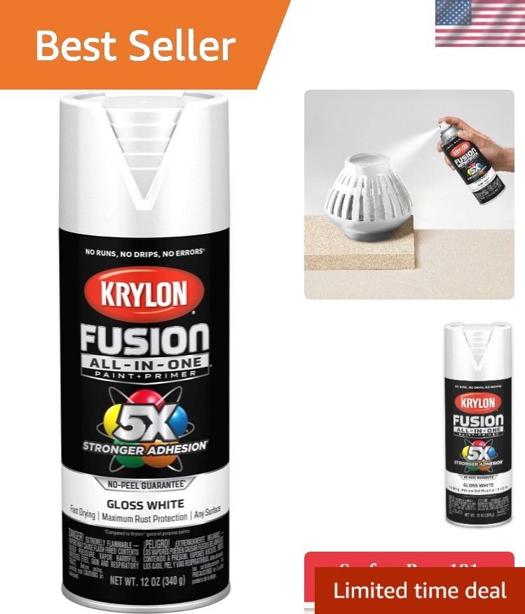 Fusion Gloss White Spray Paint 12 oz – All-in-One, Rust Resistant & Quick Dry