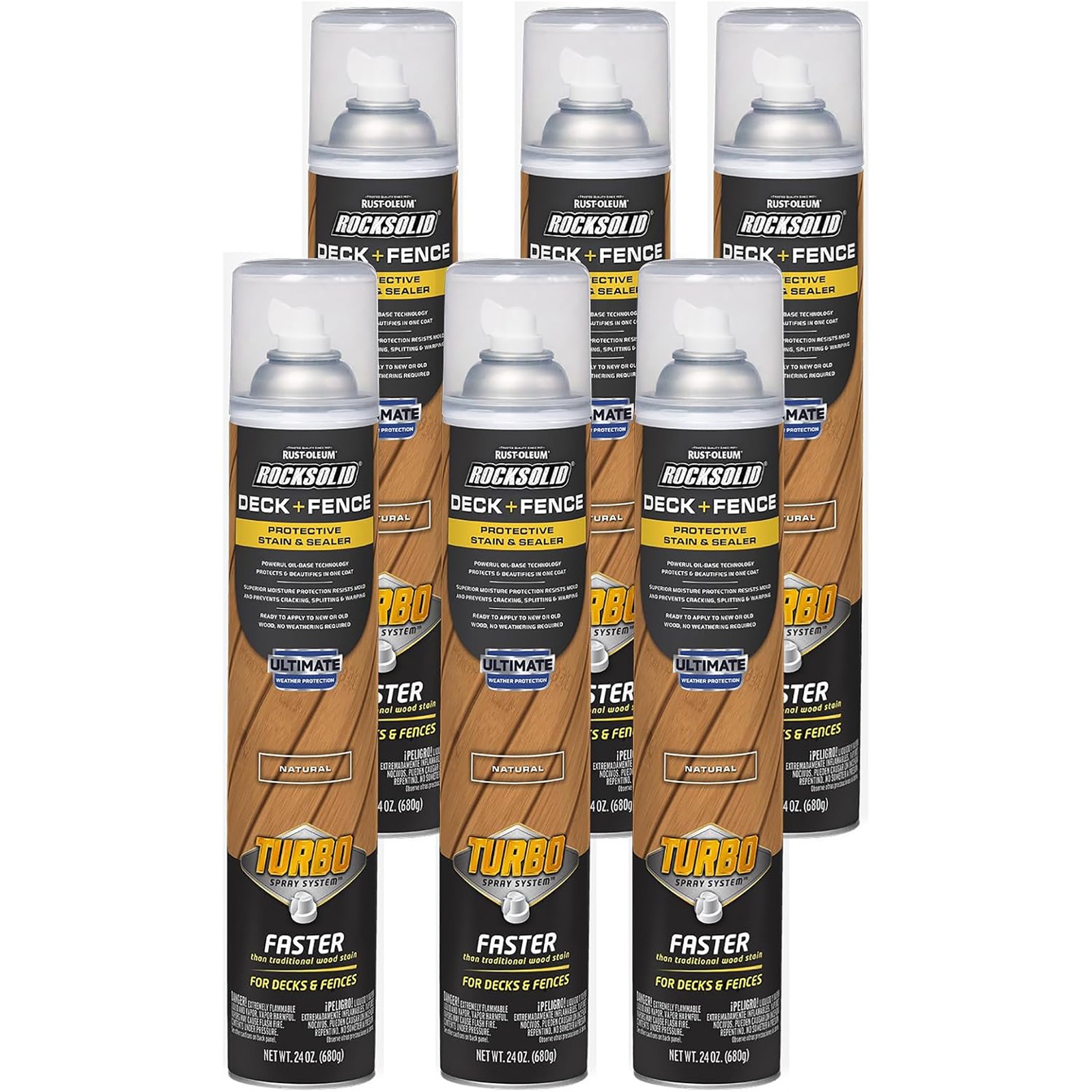 RockSolid Deck+Fence Protective Stain & Sealer Natural 24 oz Aerosol | 6 Pack