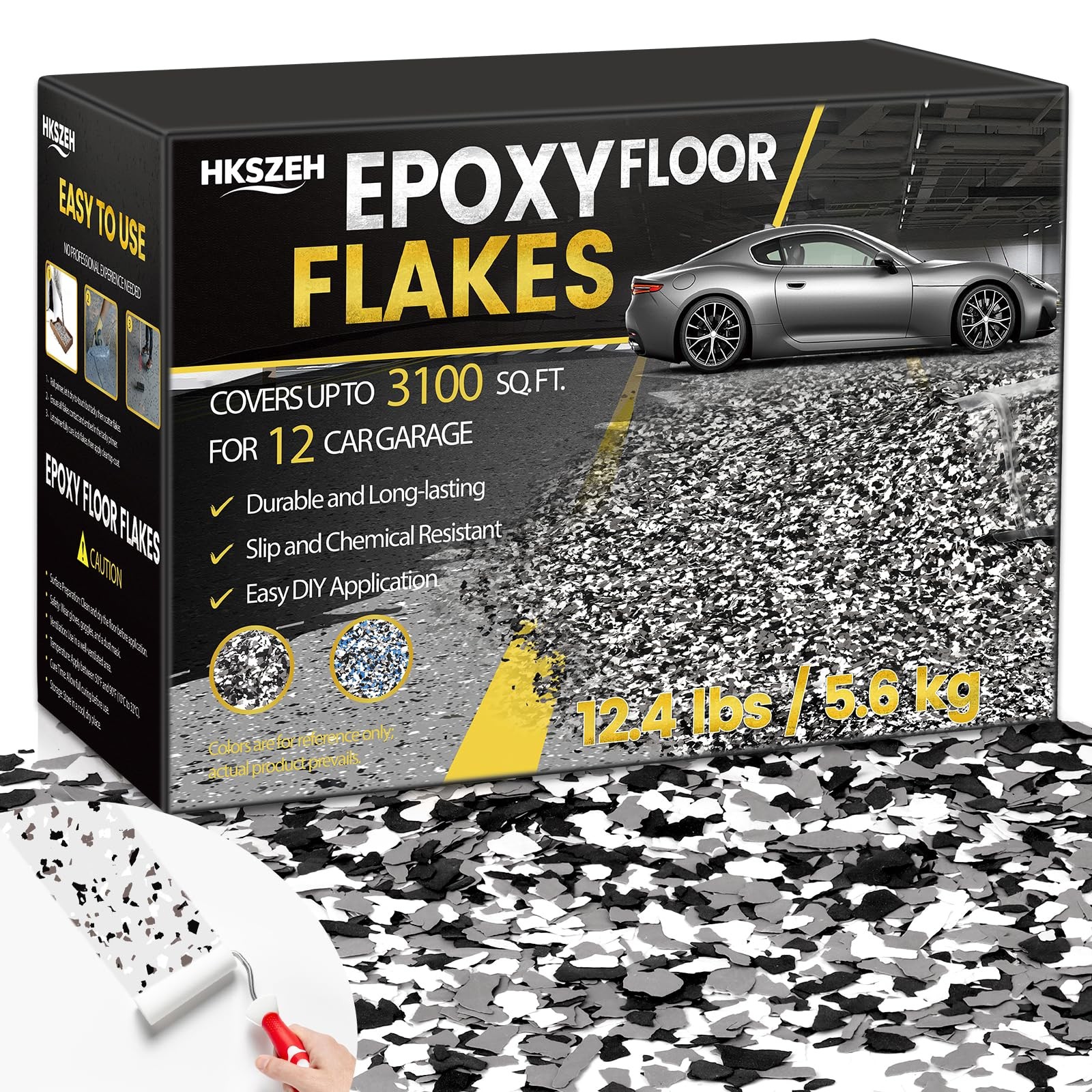 12.4lbs / 5.6 kg Epoxy Floor Flakes Black Gray White 3-5mm Blend Decorative C…