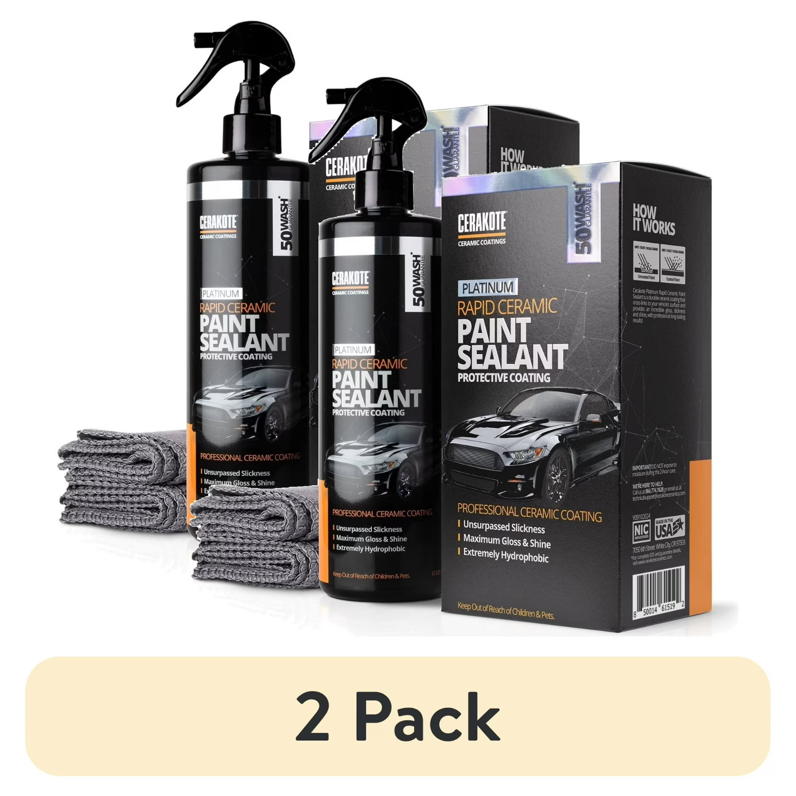 (2 pack) Cerakote Platinum Rapid Ceramic Paint Sealant Kit, High Gloss Protectiv