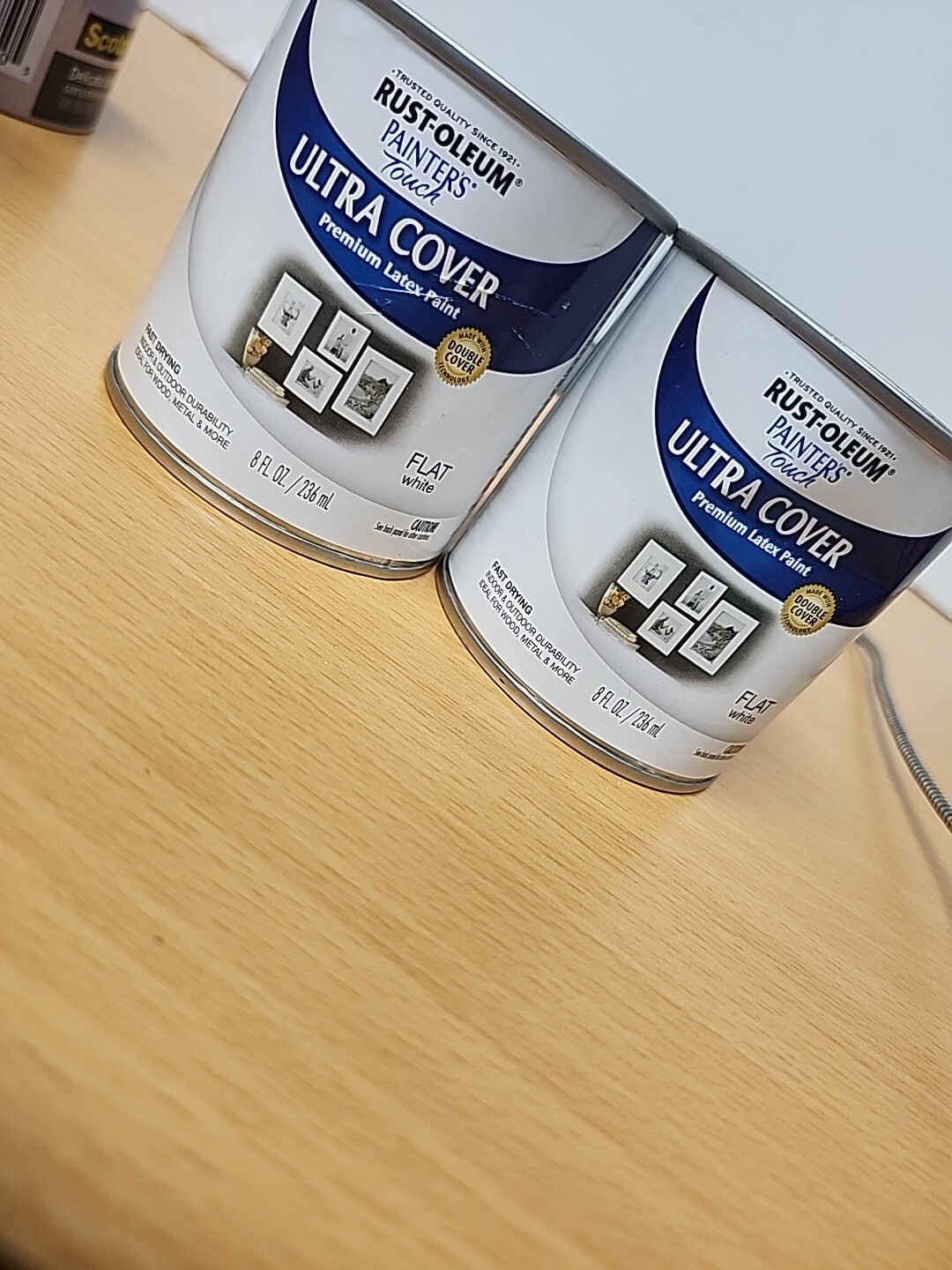 2 Rust-Oleum Painters Touch Flat White Water-Based Ultra Cover Paint Int/Ext 8oz