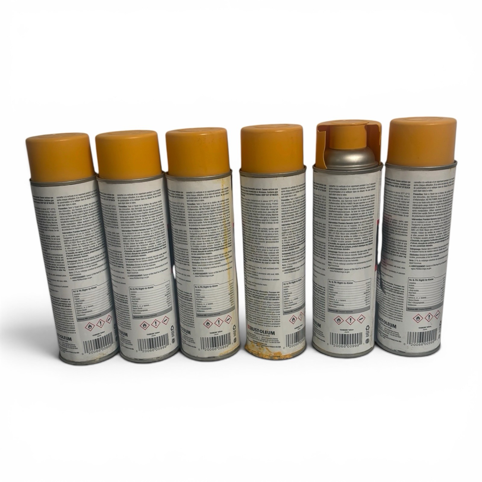 6-Pack Rust-Oleum P5719D Yellow Inverted Striping Spray Paint 18oz