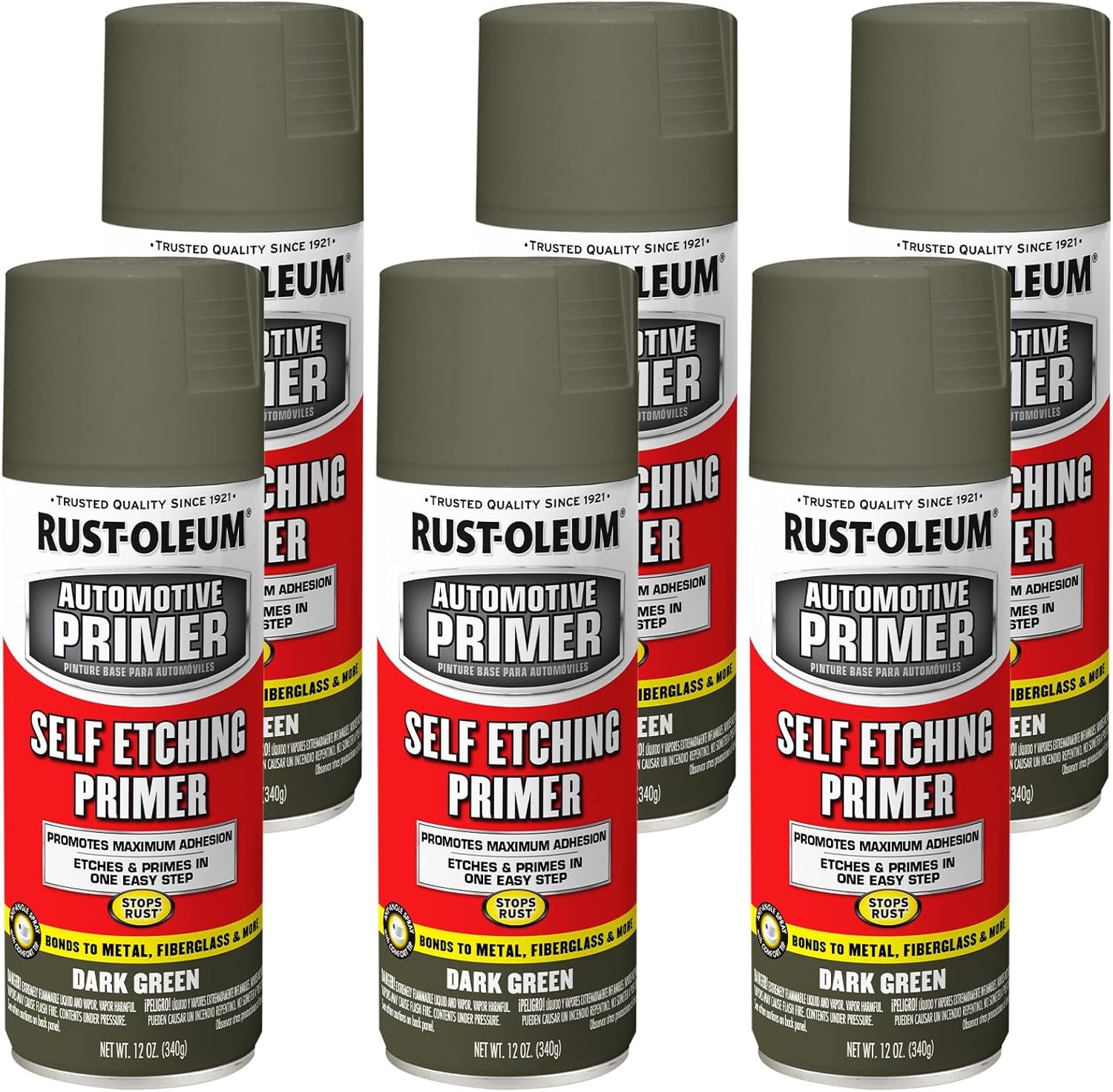 6 Pack Rust-Oleum 249322-6PK Automotive Self Etching Primer Spray Paint, 12 OZ