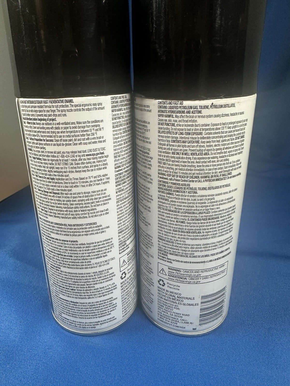 2 Pack HDX No Rust Gloss Black Spray Paint 12 oz Rust Preventive Enamel New