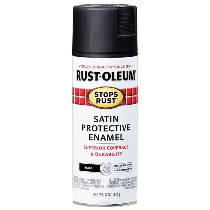 Rust-Oleum 7777830 Stops Rust Spray Paint, 12 Ounce (Pack of 1), Satin Black