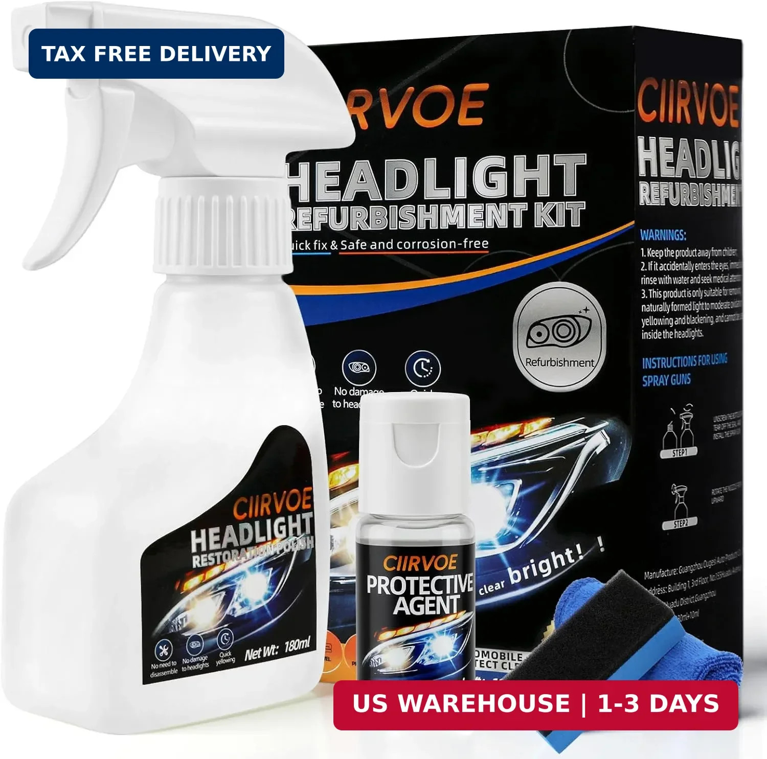 Automotive Headlight Restoration Kit – Refurbishing Fluid & Polishing Cleaner fo