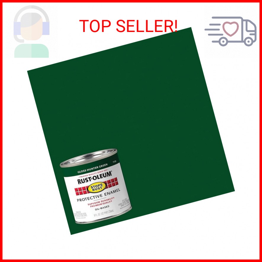 Rust-Oleum 7738730 Stops Rust Brush On Paint, Half Pint, Gloss Hunter Green, (Pa