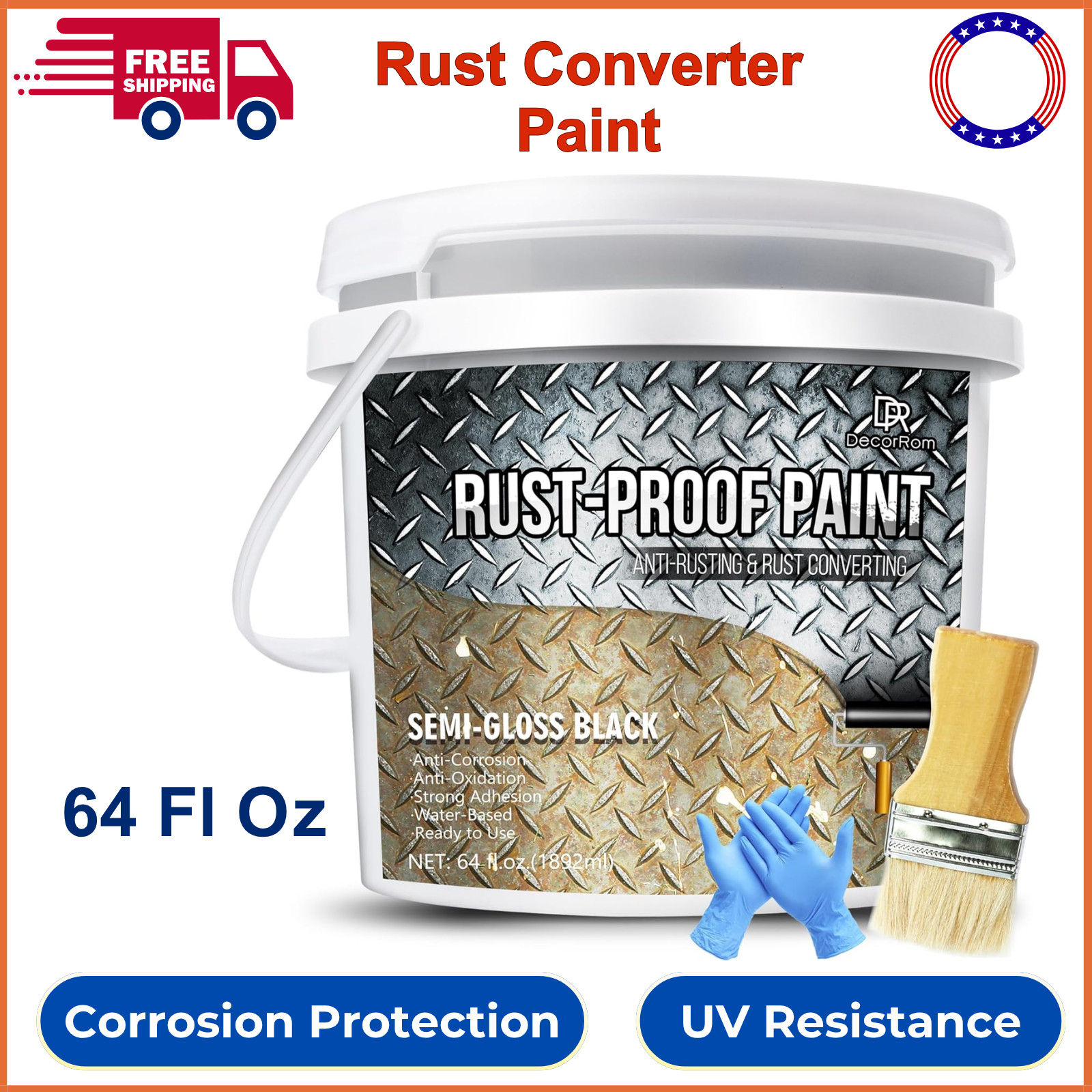 Rust Converter Paint – 64oz Water-Based Rust Reformer & Metal Primer, Semi-Gloss