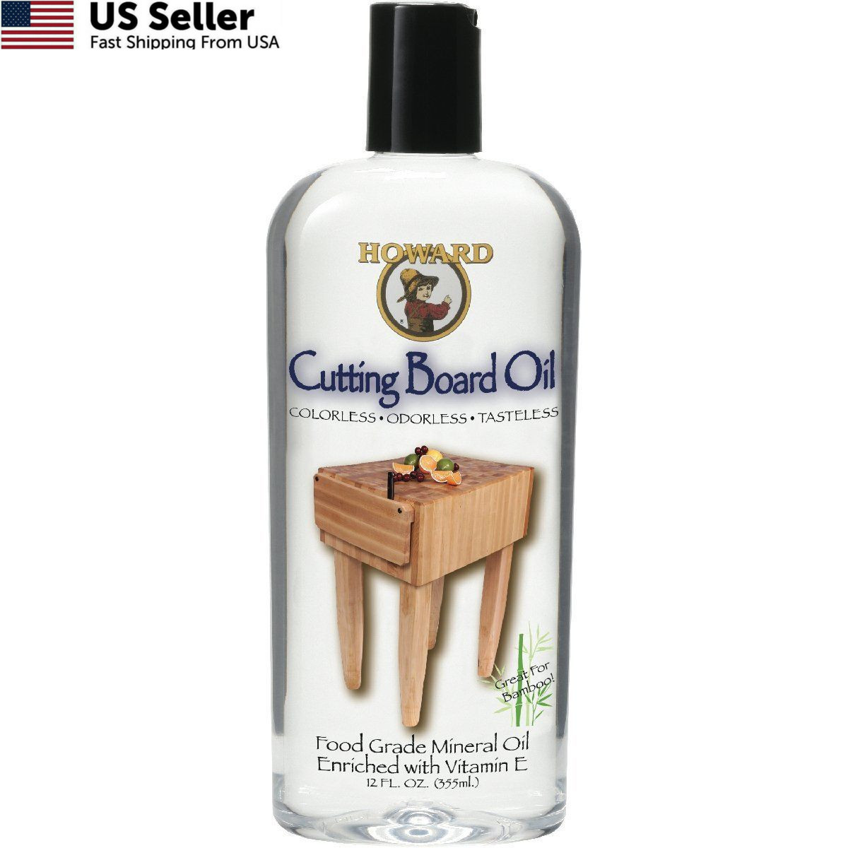 Howard Products Food Grade Mineral Oil for Wood Cutting 3″L x 1.9″W, Clear