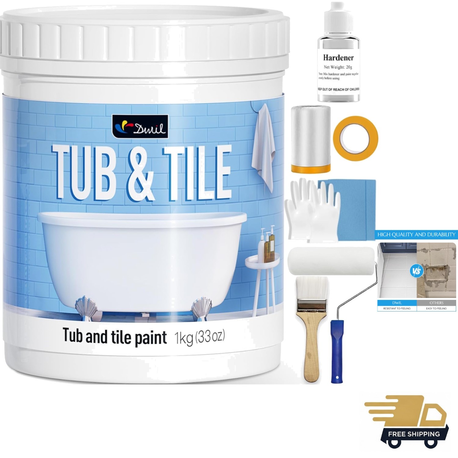 Tub and Tile Refinishing Kit, Quick-Dry Tile Paint for Wall & Floor, Sink Bat…