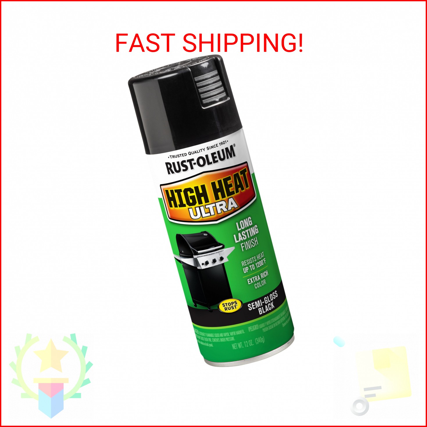 Rust-Oleum 241169 High Heat Ultra Spray Paint, 12 oz, Black