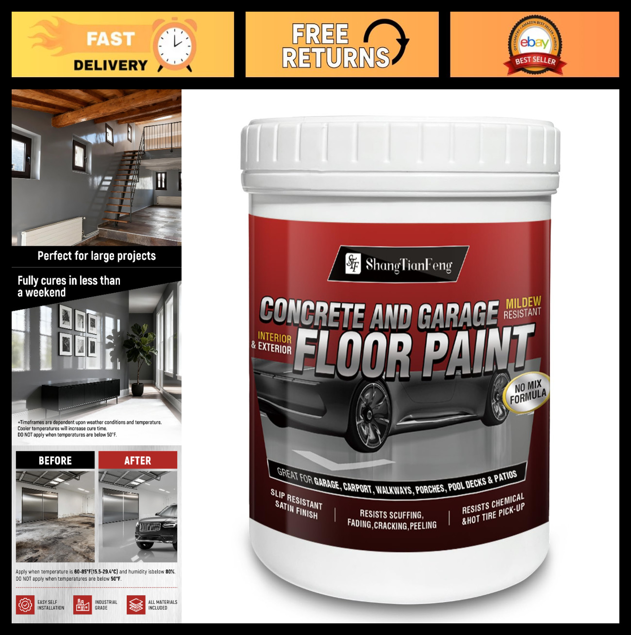 Acrylic Floor Paint Kit – 1 Gallon Sea Gray, Low Gloss, Scratch Resistant, Low V