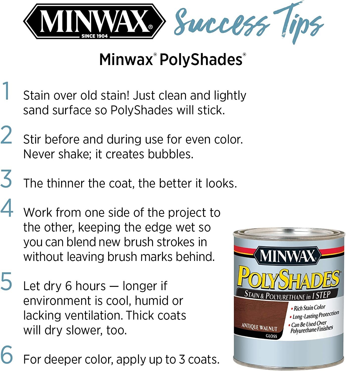 Minwax Polyshades – Stain & Polyurethane in 1 Step, 1/2 pint Classic Black Satin