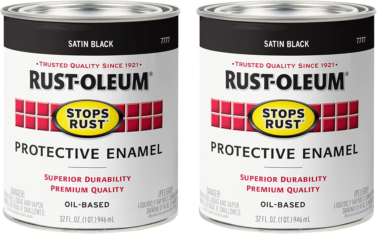 Rust-Oleum 7777502-2PK Stops Rust Brush on Paint, Quart, Satin Black, 2 Pack
