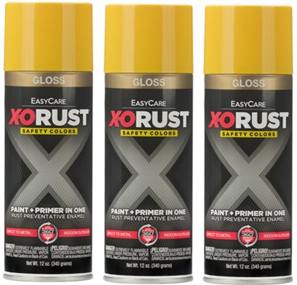 X-O Rust XOP4-AER Gloss SAFETY YELLOW Anti-Rust Enamel Spray Paint – 3 Pack