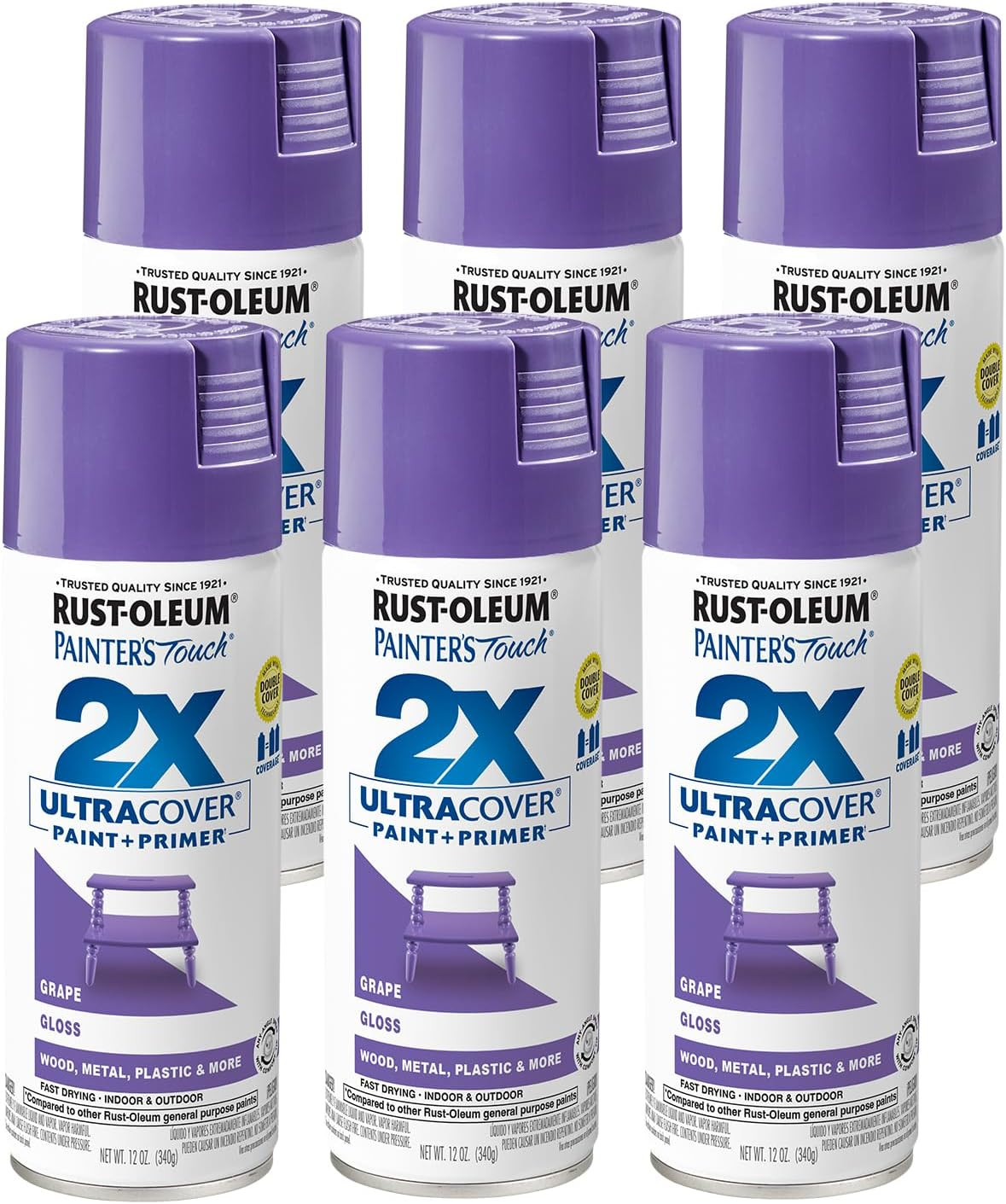 249113-6PK Painter’S Touch 2X Ultra Cover Spray Paint, 12 Oz, Gloss Grape, Pack