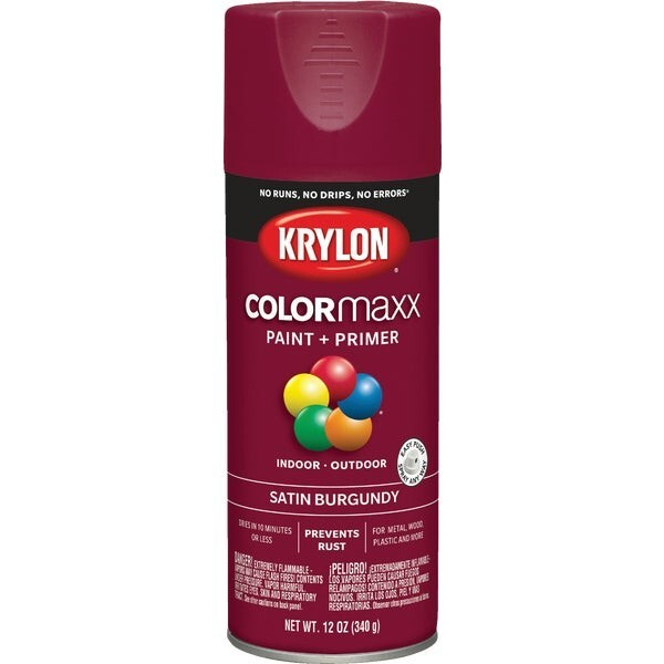(6)-Krylon ColorMaxx 12 Oz. Satin Spray Paint, Burgundy Model: K05560007