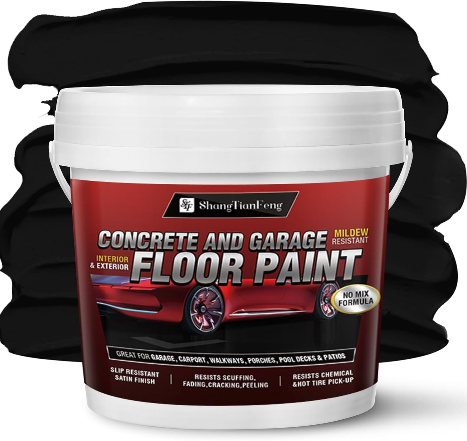 Professional Floor Paint Kit (1 Gallon) – Black Acrylic Concrete Coating for Hou