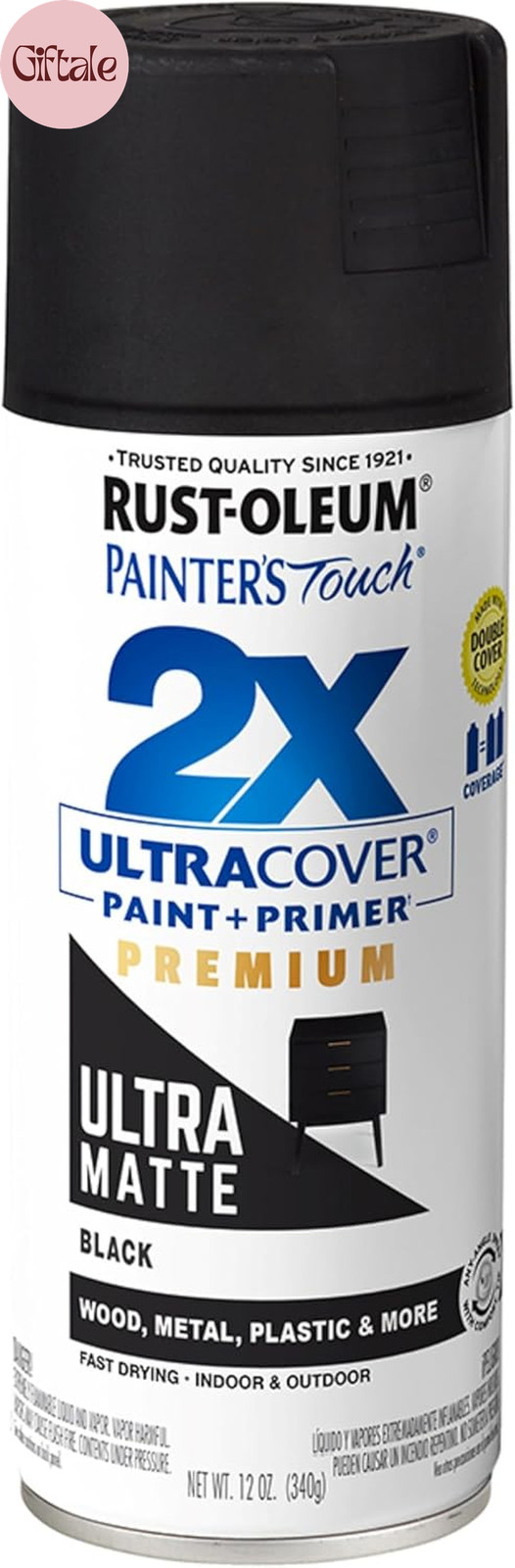 331182 Painter’S Touch 2X Ultra Cover Spray Paint, 12 Oz, Ultra Matte Black