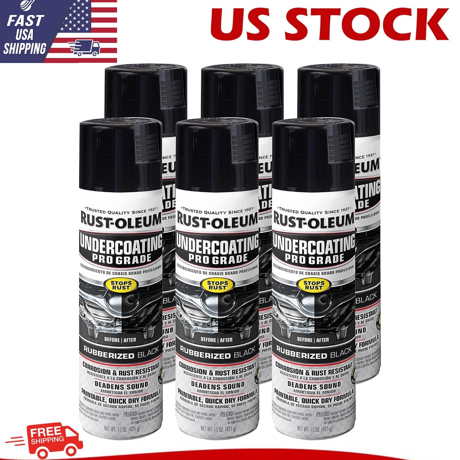 Professional Grade Undercoating Spray, 15 Ounce (Pack of 6), Black, 90 Ounce