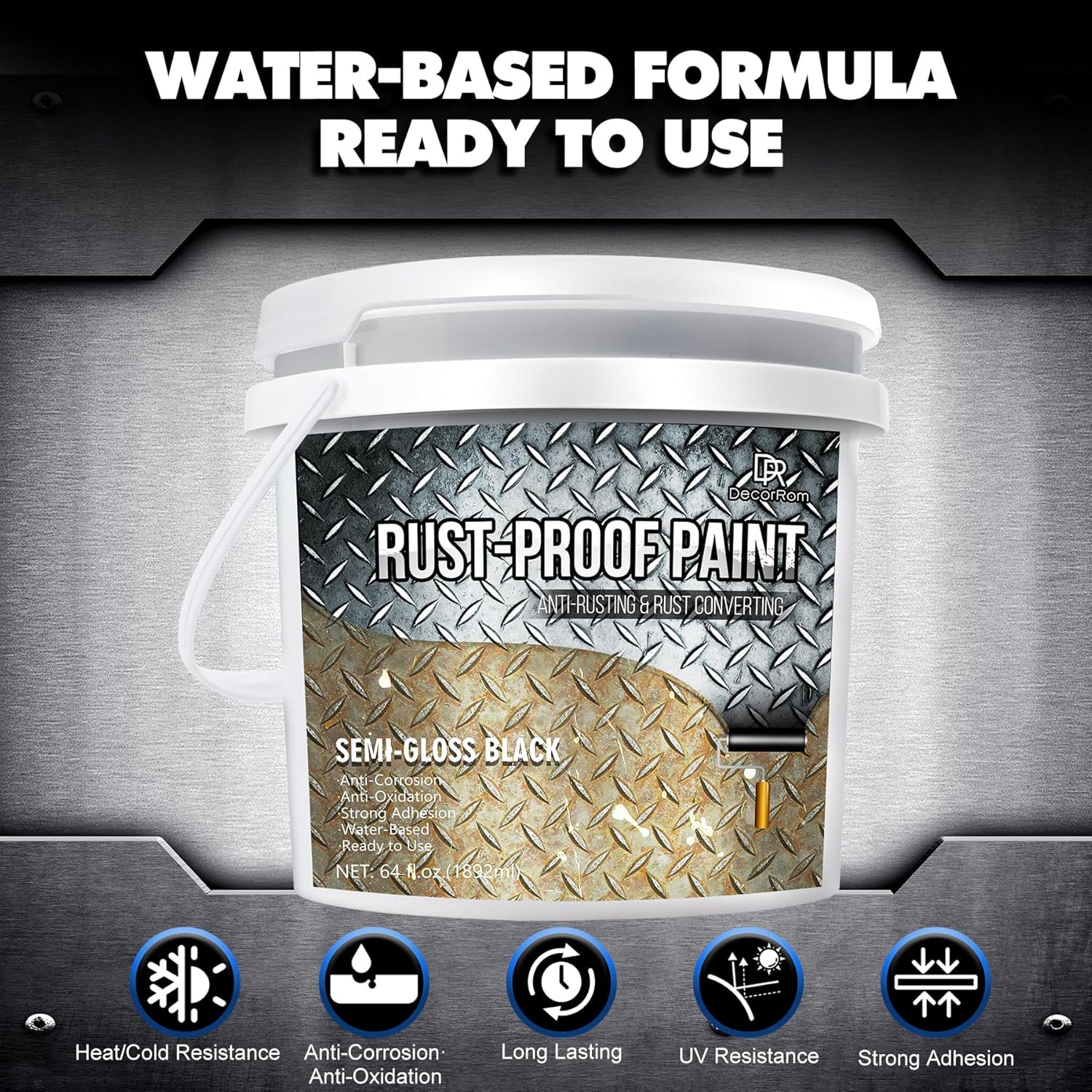 Rust Converter Paint – 64Oz Water-Based Rust Reformer & Metal Primer, Semi-Gloss