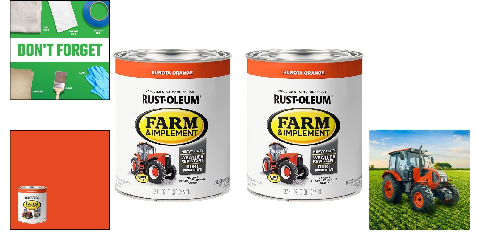 280159-2PK Farm & Implement Enamel Paint, Quart, Kubota Orange, 32 Fl Oz (Pack o