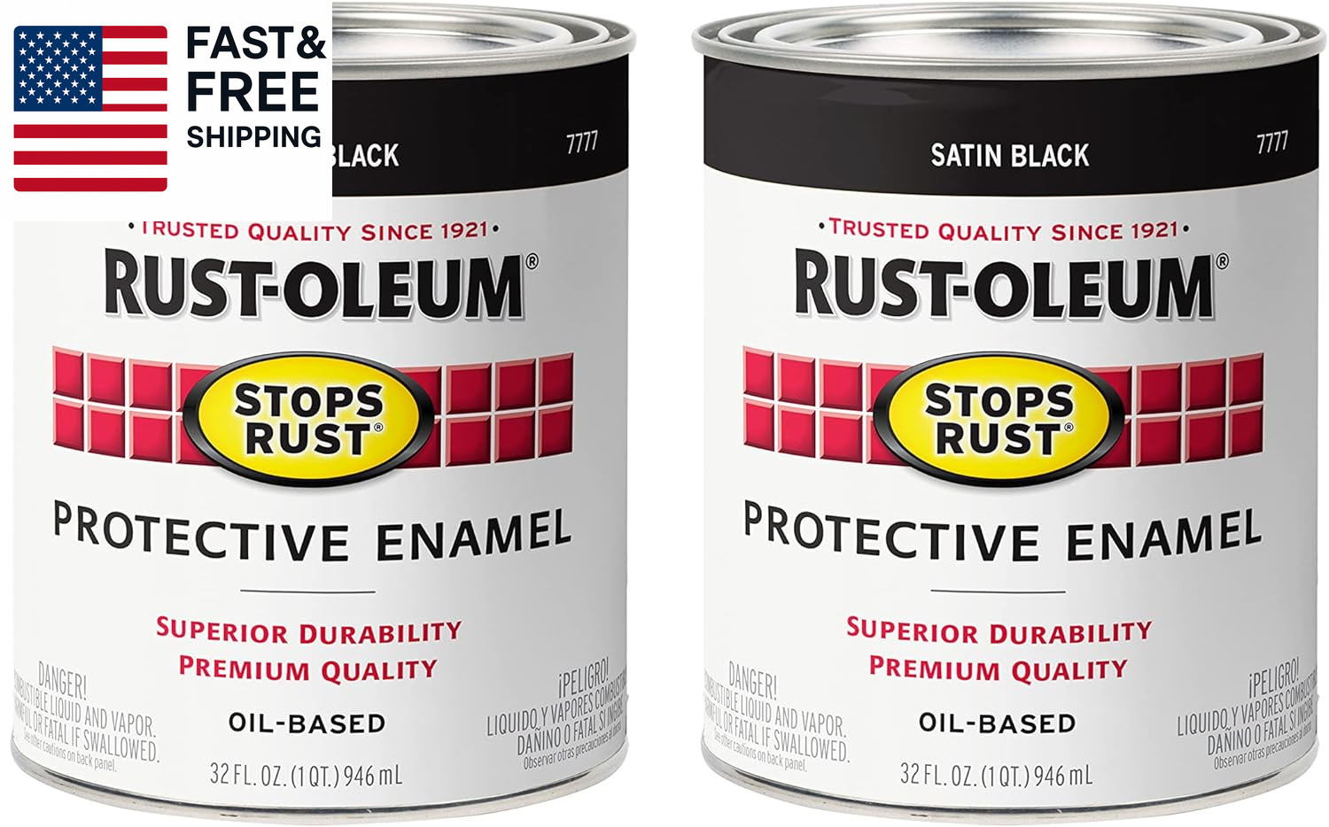 7777502-2PK Stops Rust Brush on Paint, Quart, Satin Black, 2 Pack