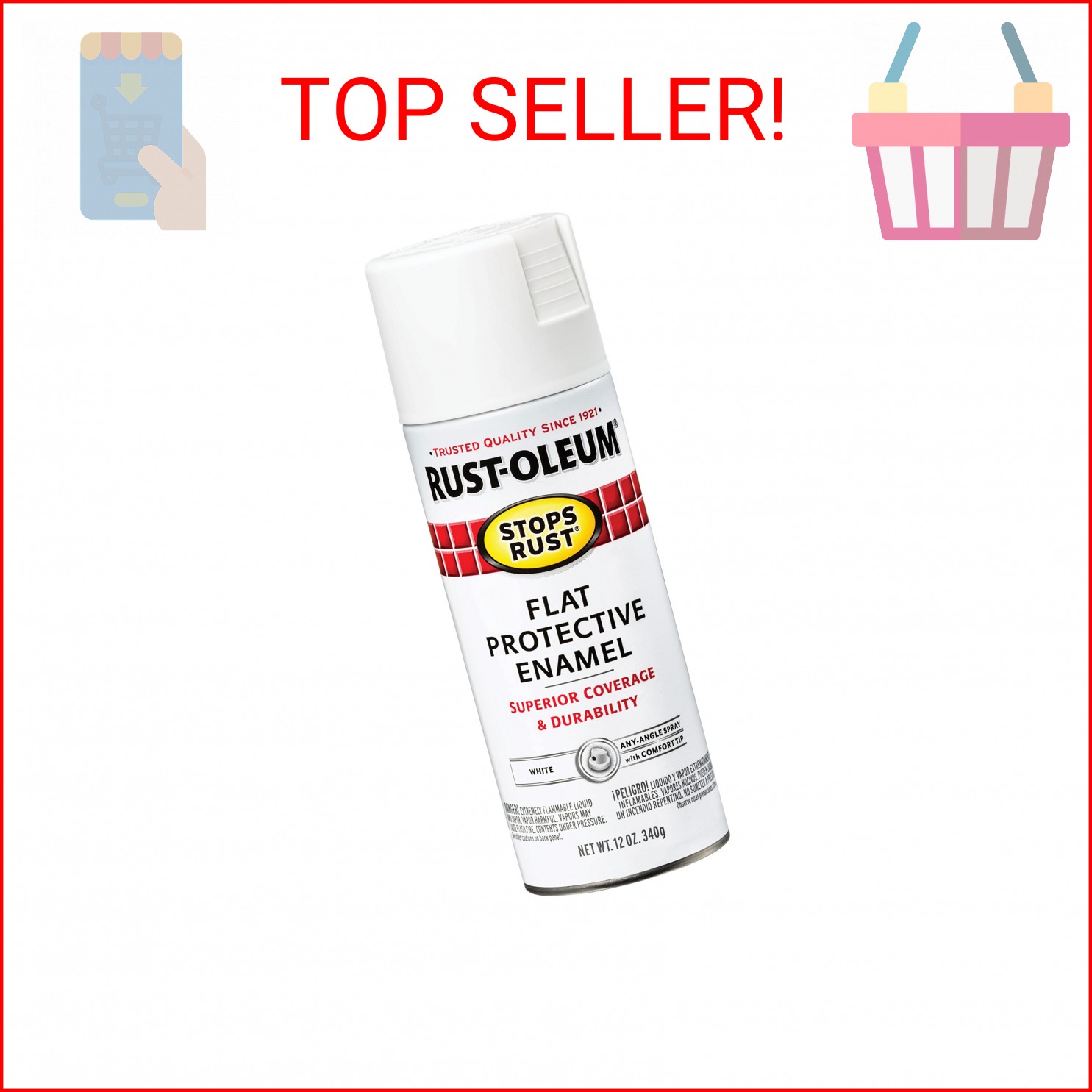 Rust-Oleum 7790830 Stops Rust Spray Paint, 12 oz, Flat White