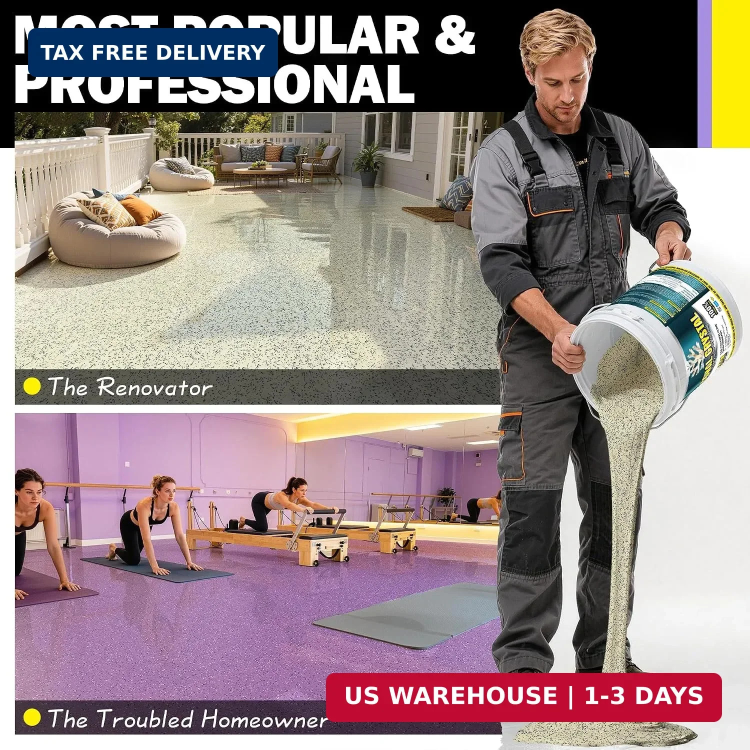 Epoxy Colored Sand Floor Paint Self Leveling-210 Fl Oz | Easy Pour & Roll Applic