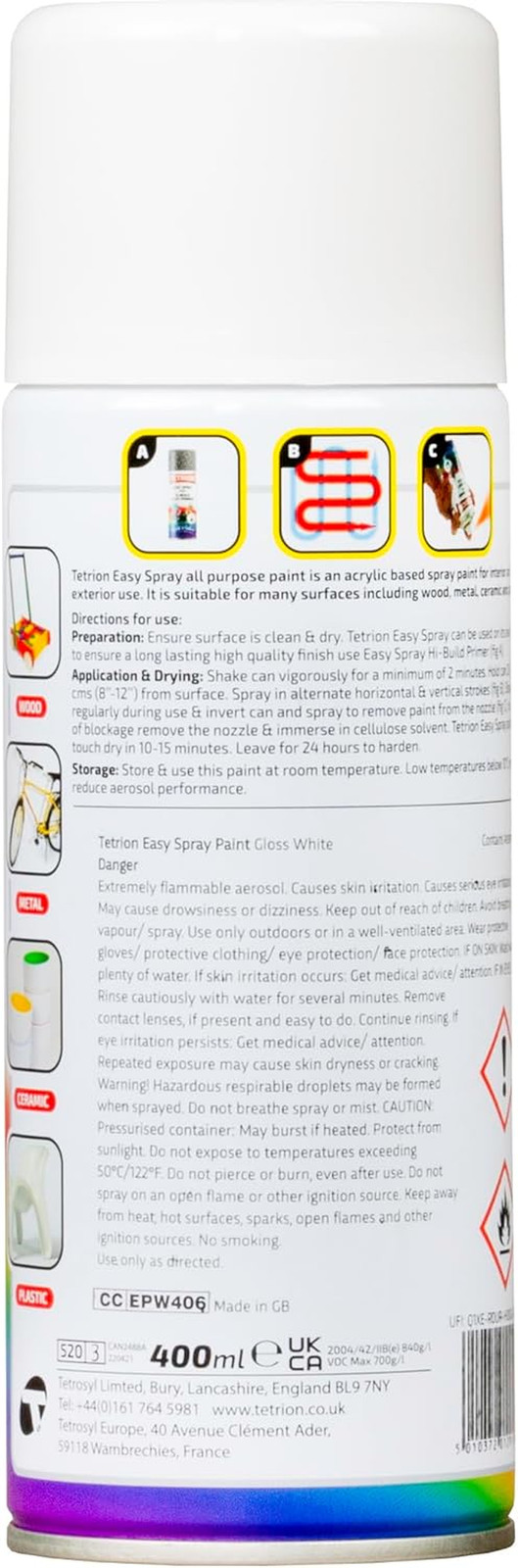 Easy Spray Paint – Gloss White, 400Ml – Acrylic Spray for Wood, Metal, Plastic &