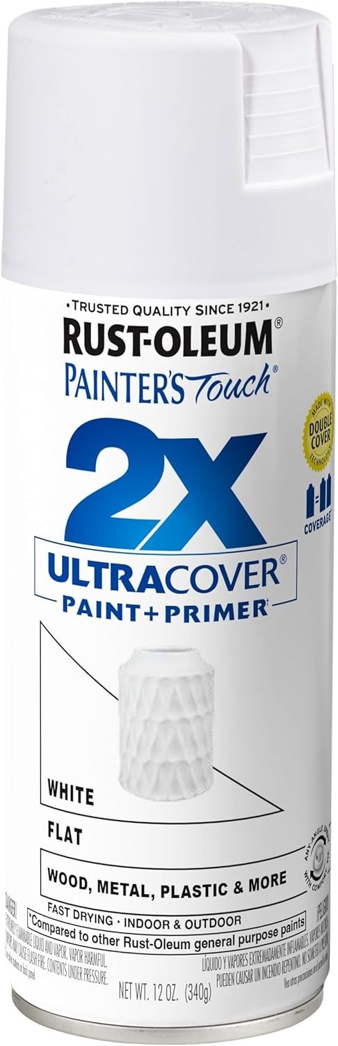 Rust-Oleum 249126 Painter’s Touch 2X Ultra Cover Spray Paint, 12 oz, Flat White