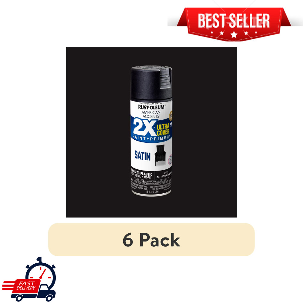 6Pack Rust-Oleum American Accents 2X Ultra Cover Satin Spray Paint, Canyon Black