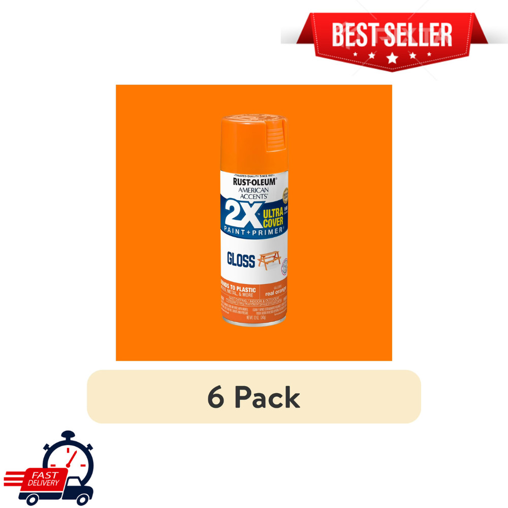 6-Pack Rust-Oleum Gloss Spray Paint, Real Orange, 2X Ultra Cover, 12 oz, 327873