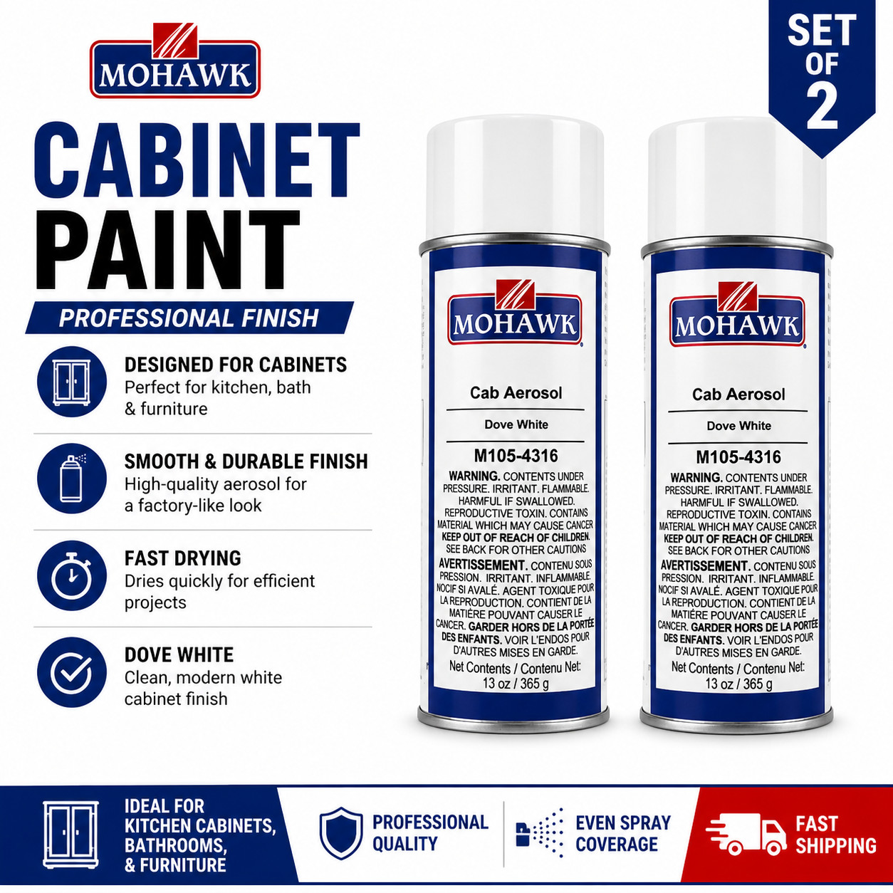 Mohawk Cab Aerosol Dove White Spray Paint M105-4316 13oz Set of 2