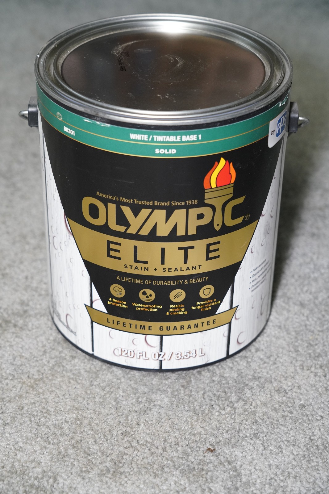 New! Olympic Elite Stain + Sealant Solid White 120 fl oz for Wood Waterproofing