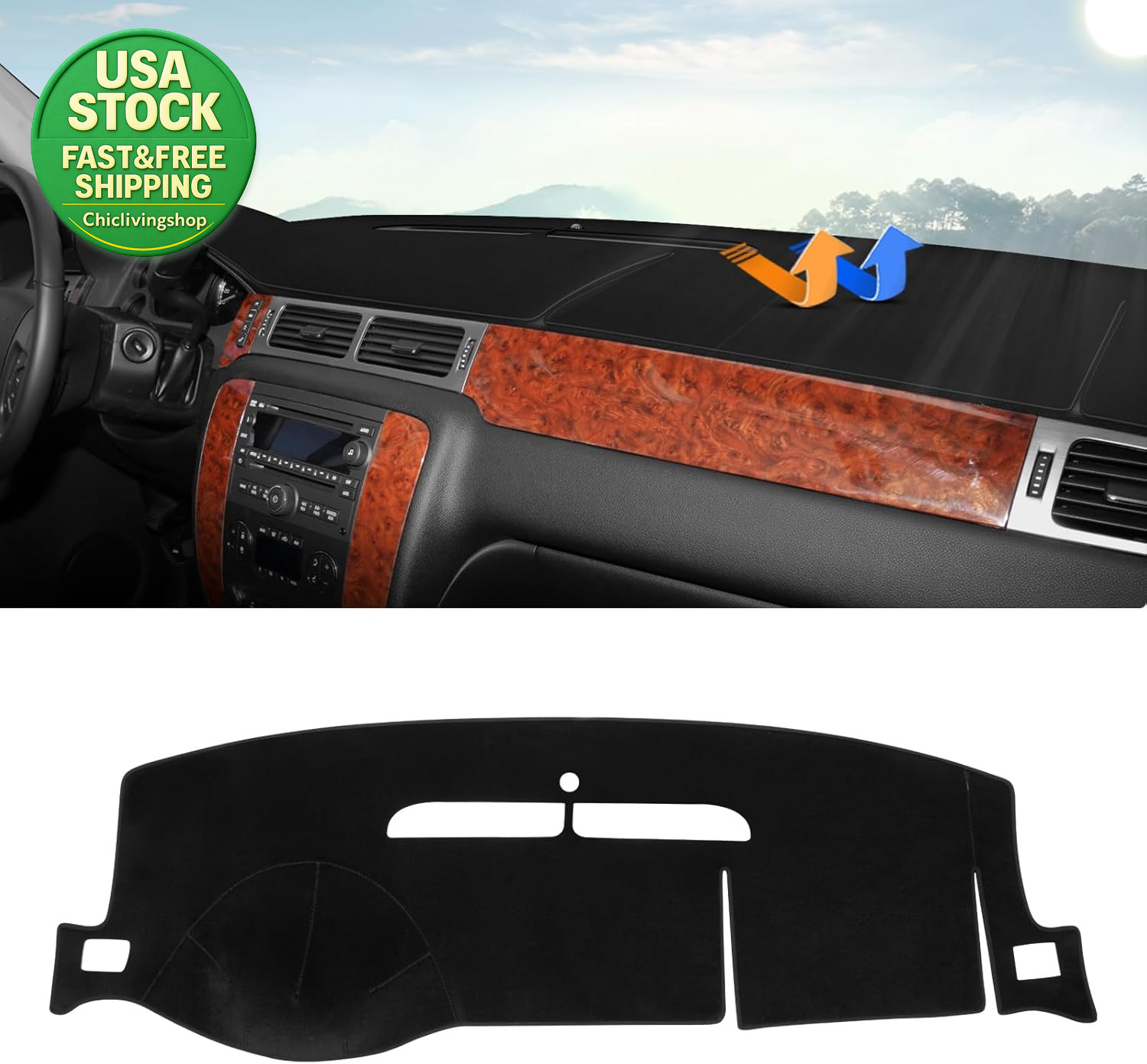 Dashboard Cover Mat 2007-2014 Chevy Tahoe Suburban GMC Yukon XL Velvet