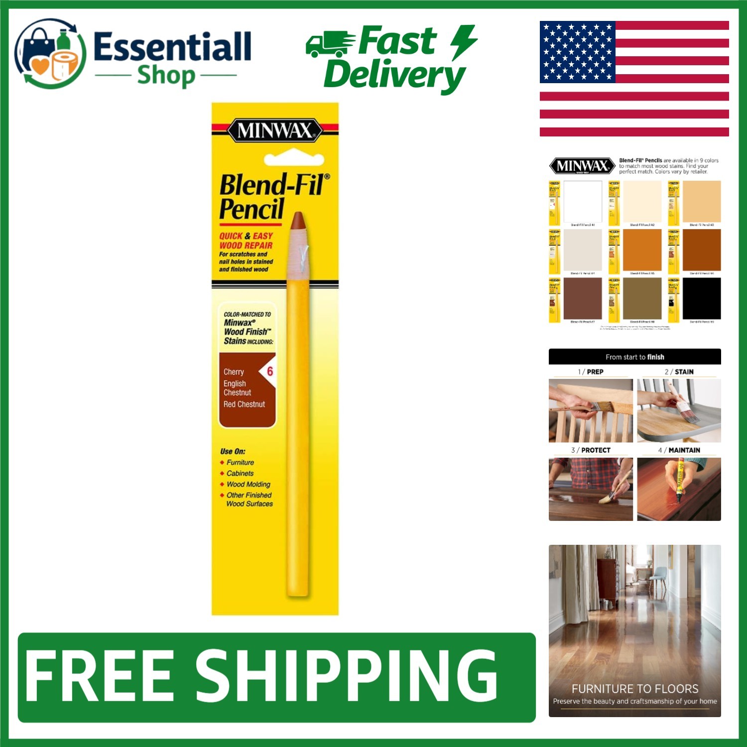 No Mess Blend-Fil Wood Repair Stain Pencil – Quick Fix for Cabinets & Furniture