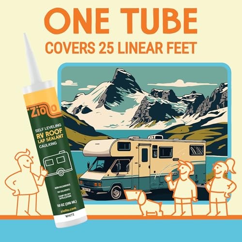 RV Roof Lap Sealant – Self-Leveling EPDM Caulk for Rubber 4 – 10 oz Tube White