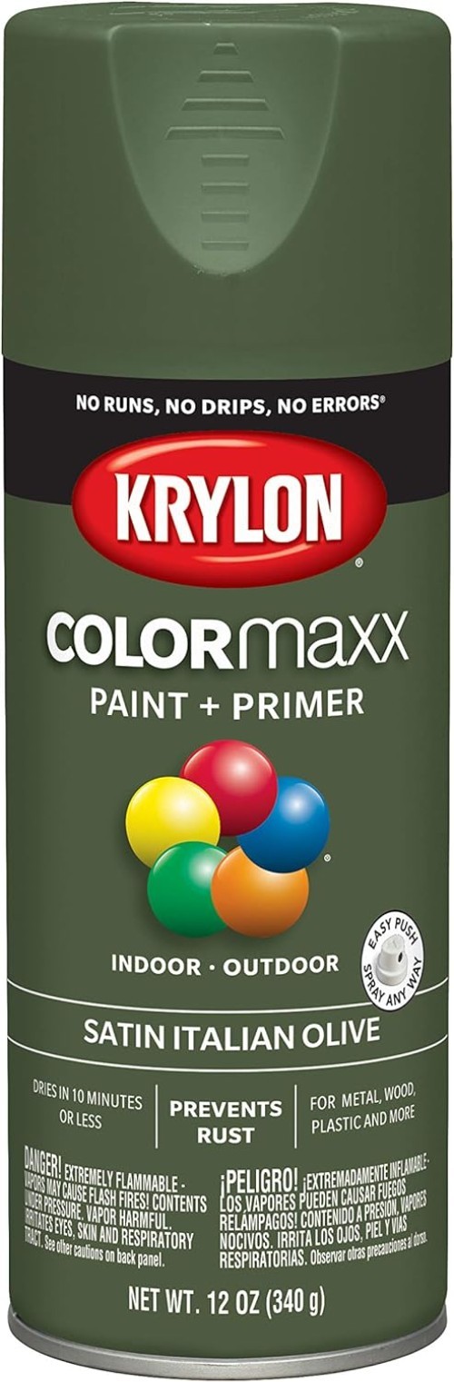 Versatile Satin Olive Green Spray Paint & Primer for Indoor/Outdoor DIY Projects