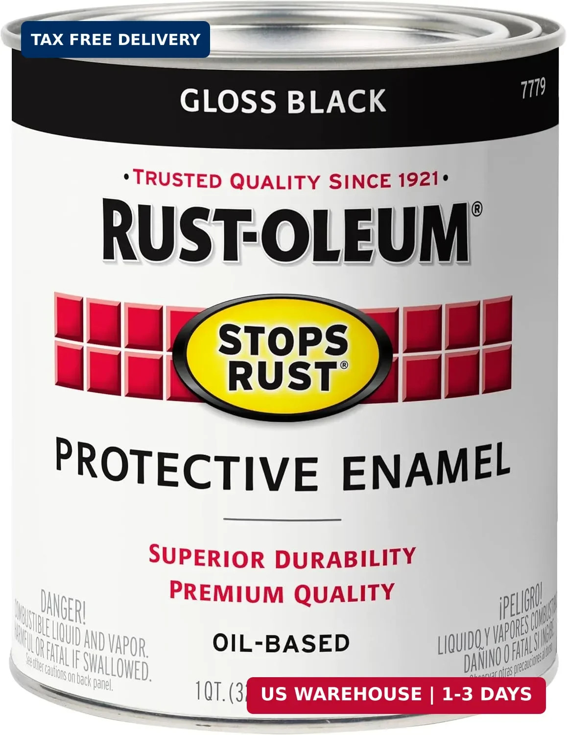 Rust-Oleum 7779504 Stops Rust Brush On Paint, Quart, Gloss Black